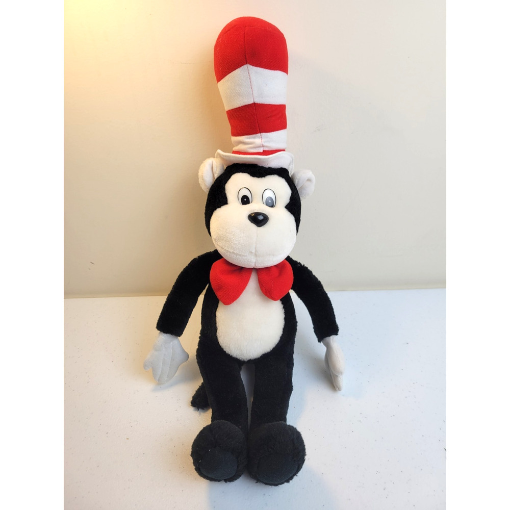 Vtg Dr. Seuss Cat in Hat Black White Plush Stuffed Animal Toy 19" Tall Large